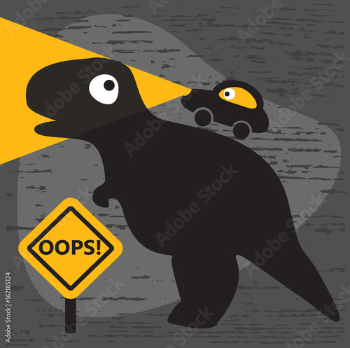 Cute car on the back of a dinossaur funny cartoon vector. Baby fashion design.