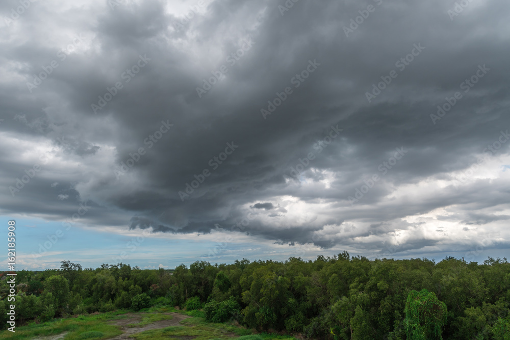Rain clouds over the forest before a storm in rainy season. Rain clouds over the forest before a storm in rainy season.