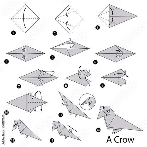 step by step instructions how to make origami A Crow