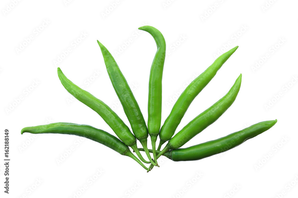 pile of green chili isolated on white