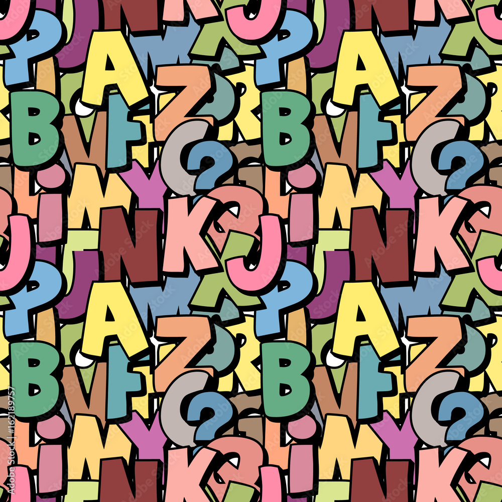 Seamless alphabet pattern made of colorful overlay abc characters