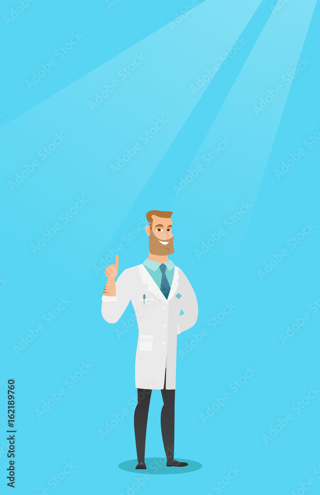 Doctor showing finger up vector illustration.