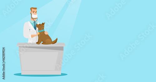 Veterinarian examining dog vector illustration.