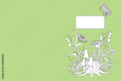 green cover design notebook with plants and butterfly