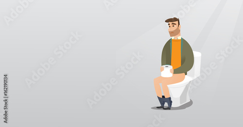 Man suffering from diarrhea or constipation.