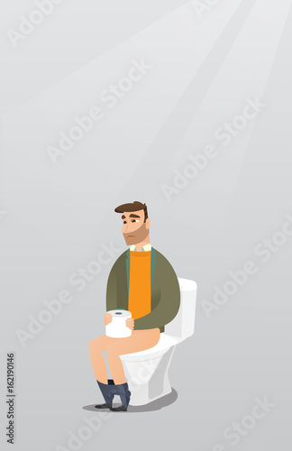 Man suffering from diarrhea or constipation.