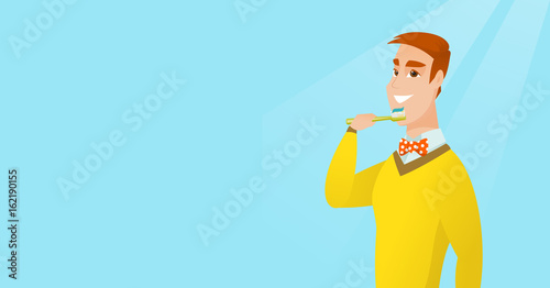 Man brushing her teeth vector illustration.
