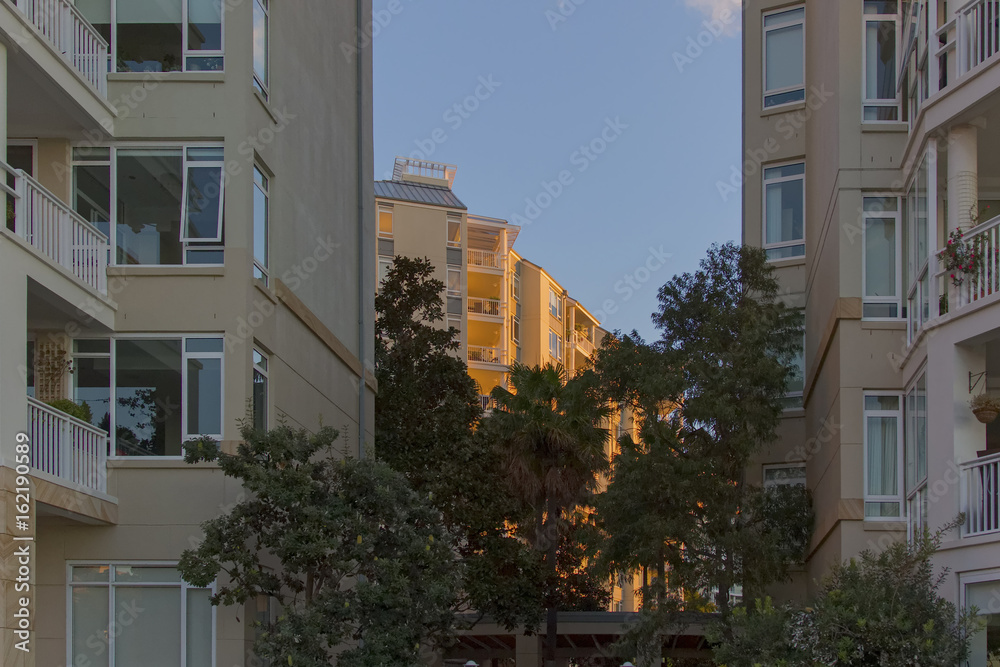 Fototapeta premium Apartment buildings at Pyrmont in Sydney, Australia. Apartment blocks, Sydney, Australia.