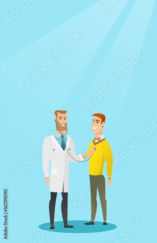 Doctor listening to chest of patient.