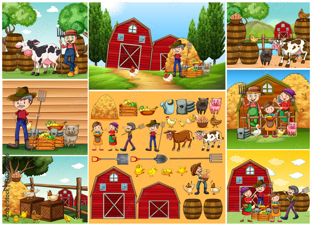 Farmers and animals on the farm Farmers and animals on the farm
