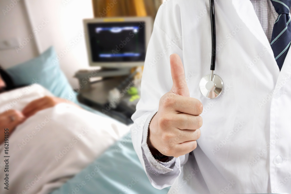Doctor with stethoscope on hospital background Doctor with stethoscope on hospital background