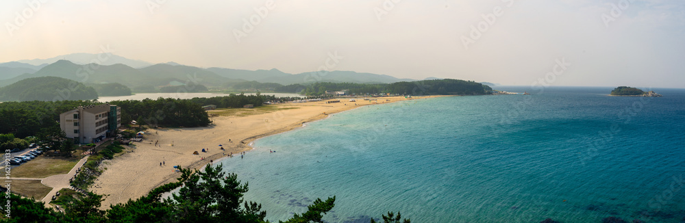 Panorama photo of Hwajinpo beach in Gosung, Gangwon Province, South Korea Panorama photo of Hwajinpo beach in Gosung, Gangwon Province, South Korea