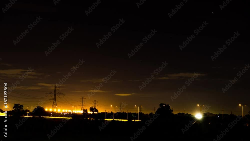 Time lapse of street night and light of cars with cloud light of plane. Time lapse of street night and light of cars with cloud light of plane.