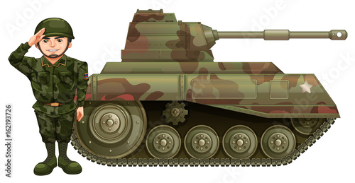 Soldier and military tank