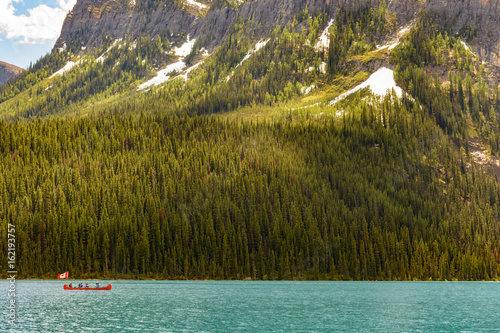 Canoeing at Lake Louise on a sunny day in Summer