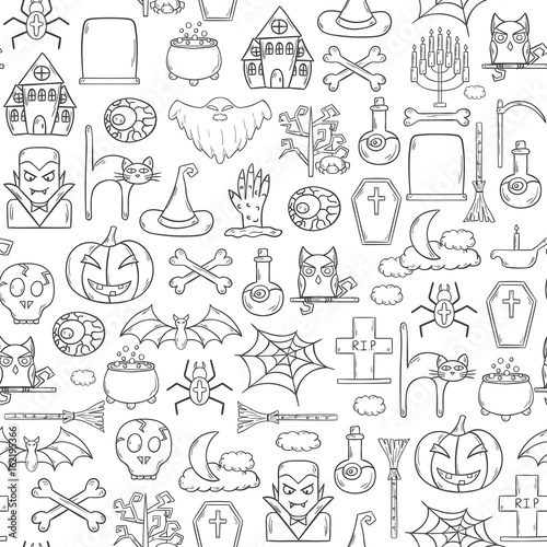 Vector cartoon hand drawn Halloween background
