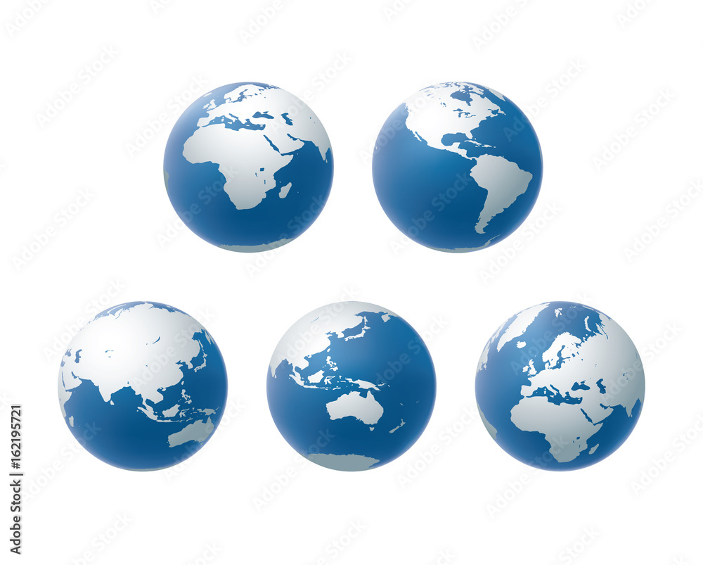 Set of vector globe icons in view of all continent. Set of vector globe icons in view of all continent.