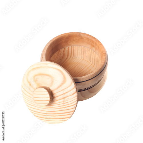 Wooden bowl and lid.