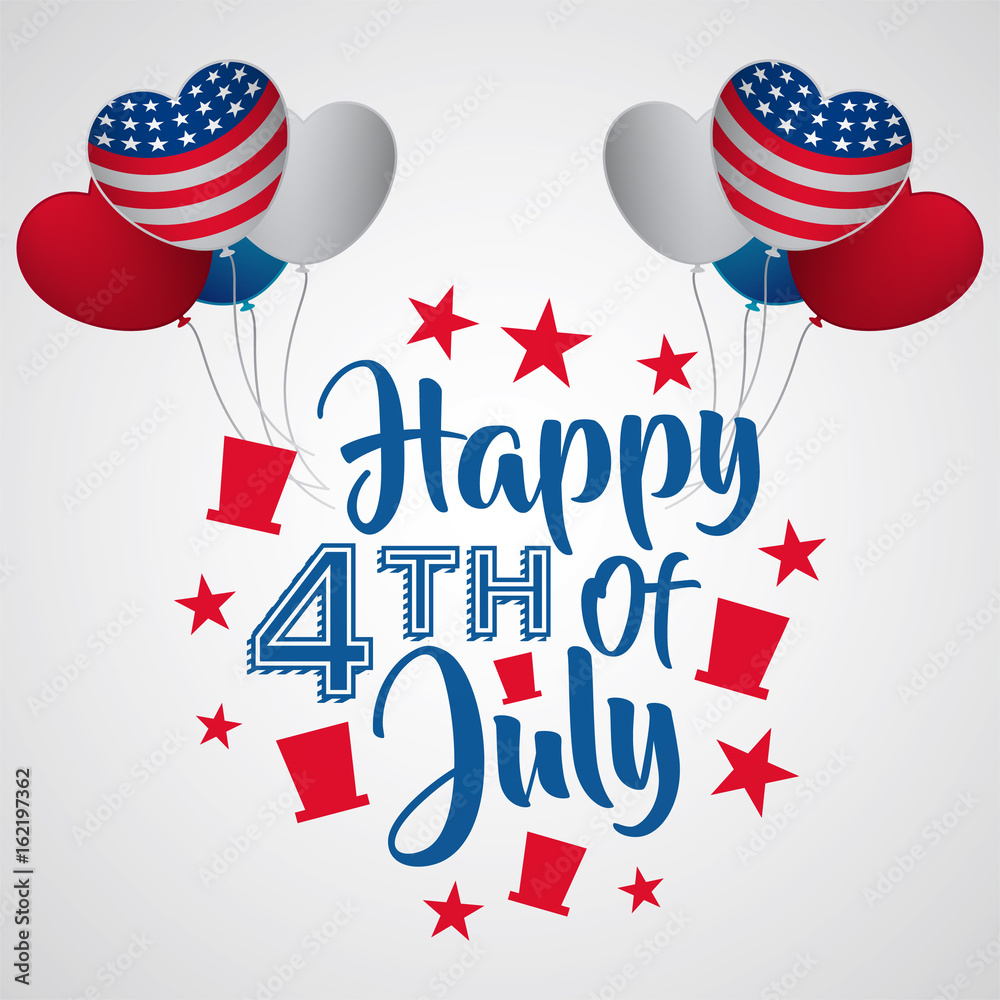 Fototapeta premium happy fourth of july text with heart balloon, suitable for independence day greeting card