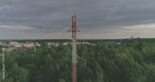 Evening aerial view of Radio communication tower of top of hill in Lahti, Finland, point of intrest