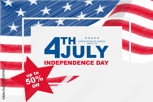 happy independence day with scribble effect flag, 4th of july sale banner