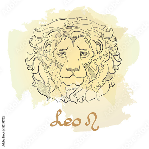 Hand drawn line art of decorative zodiac sign Leo.