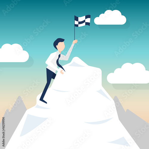 A man climbs for chasing the flag