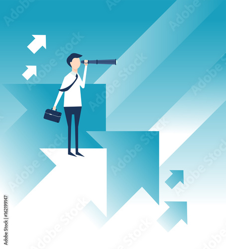 A business man looks for vision in the future