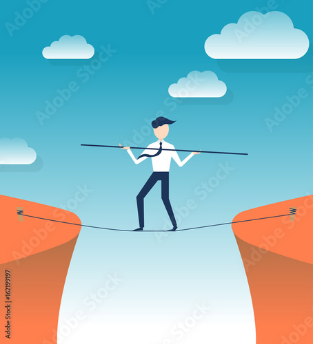 Rope walker risk flat design illustration