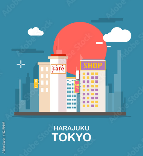 Harajuku beautiful town in Tokyo illustration design