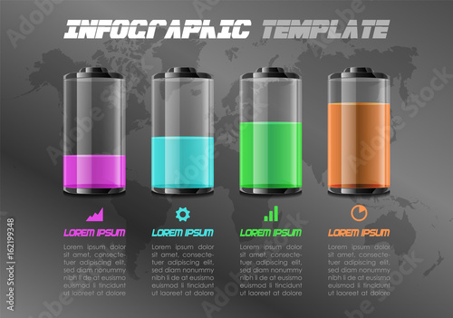 Modern colorful infographics options template vector with colorful battery on grey background
