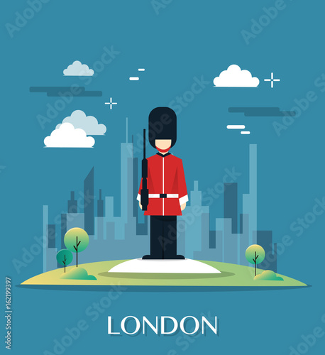 The queen guard soldier in London ilustration design