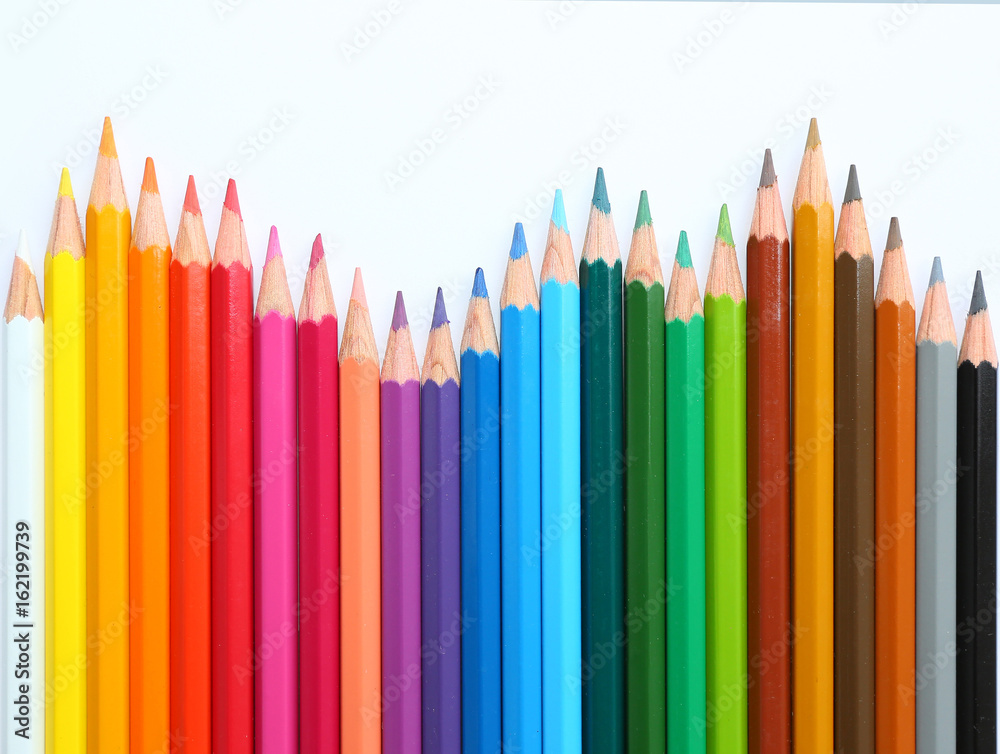 colored pencils on white background. colored pencils on white background.
