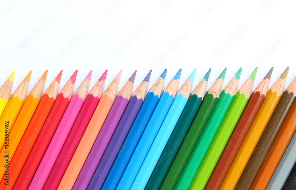 colored pencils on white background. colored pencils on white background.