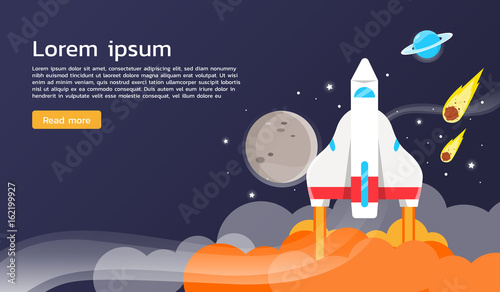 Space shuttle and planets illustration and graphic design