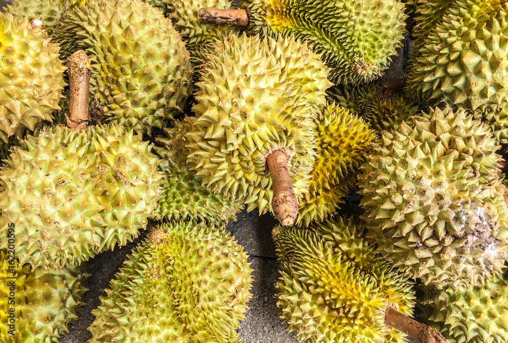 Durians on the cement floor , Thai fruit