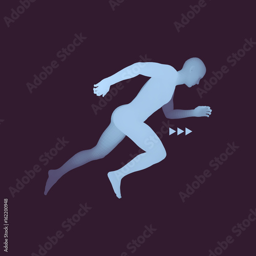 3d Running Man. Design for Sport  Business  Science and Technology. Vector Illustration. Human Body.