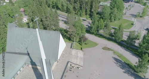 Midday aerial view of Christian church in Lahti, Finland, point of intrest