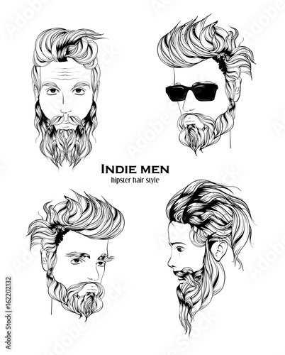 Indie men. Hipster hair style. Fashion illustration.
