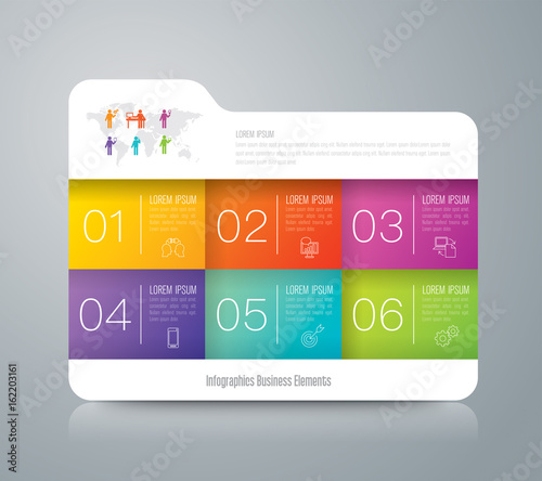 Folder infographics design vector and business icons with 6 options.