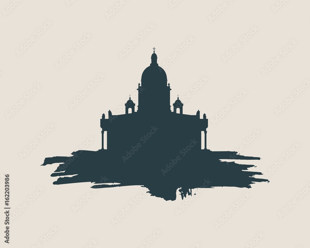 Silhouette of the Saint Isaac's Cathedral in Saint Petersburg Russia. Modern minimalist icon on grunge brush