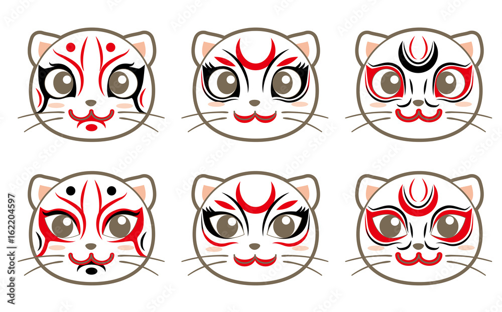 歌舞伎風の猫アイコンセット