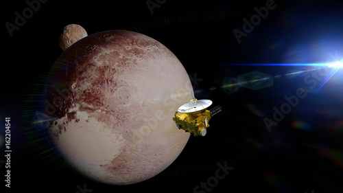 Fototapeta Naklejka Na Ścianę i Meble -  New Horizons spacecraft in front of the dwarf planet Pluto and moon Charon