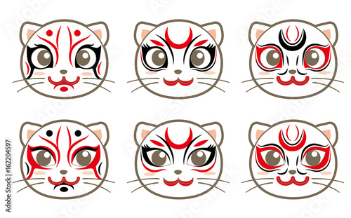 歌舞伎風の猫アイコンセット