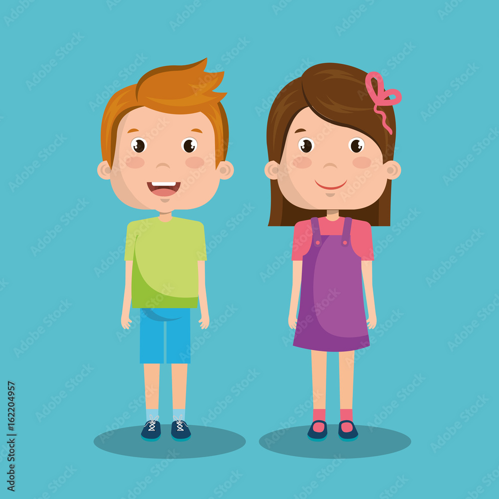 Cute kids over blue background vector illustration