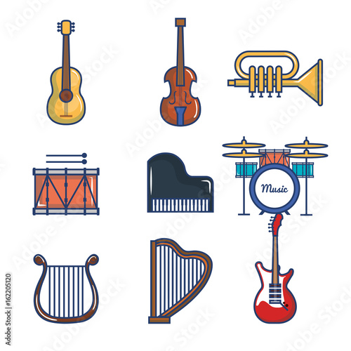 Musical instruments set over white background vector illustration
