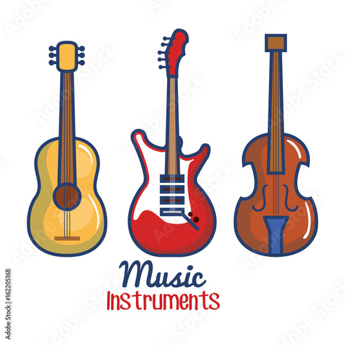 Colorful musical instruments over white background vector illustration