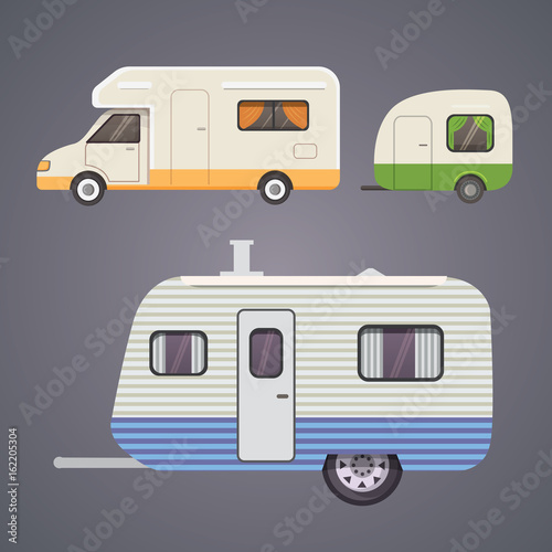 Retro camper trailer collection. car trailers caravan. tourism.