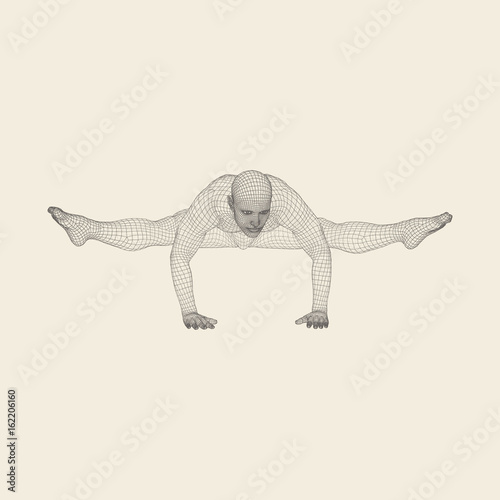 Hand standing pose. Man doing yoga exercises - handstand. Healthy lifestyle. Body stretching. Man practicing yoga.