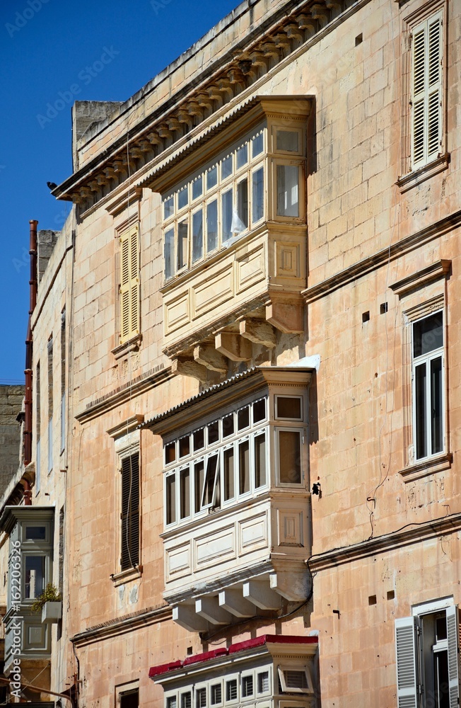 Traditional buildings with balconies, Valletta, Malta.